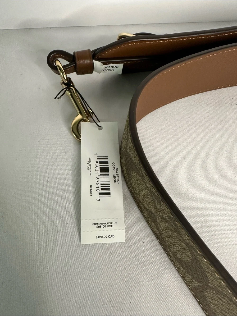 Coach Signature Canvas & Leather Adjustable Strap in Saddle and Khaki CC856